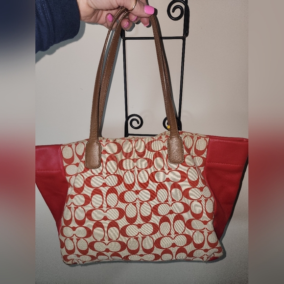 Coach Red Yellow Signature C Tote Shoulder Purse Legacy Vintage - Picture 7 of 15